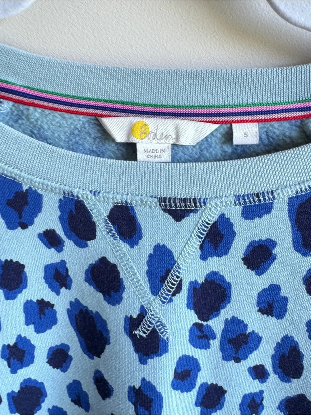 Boden Blue Leopard Print Crewneck Sweater